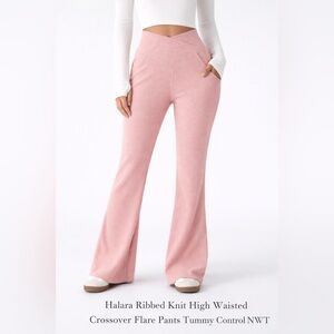 Halara Ribbed Knit High Waisted Crossover Flare Pants Tummy Control NWT